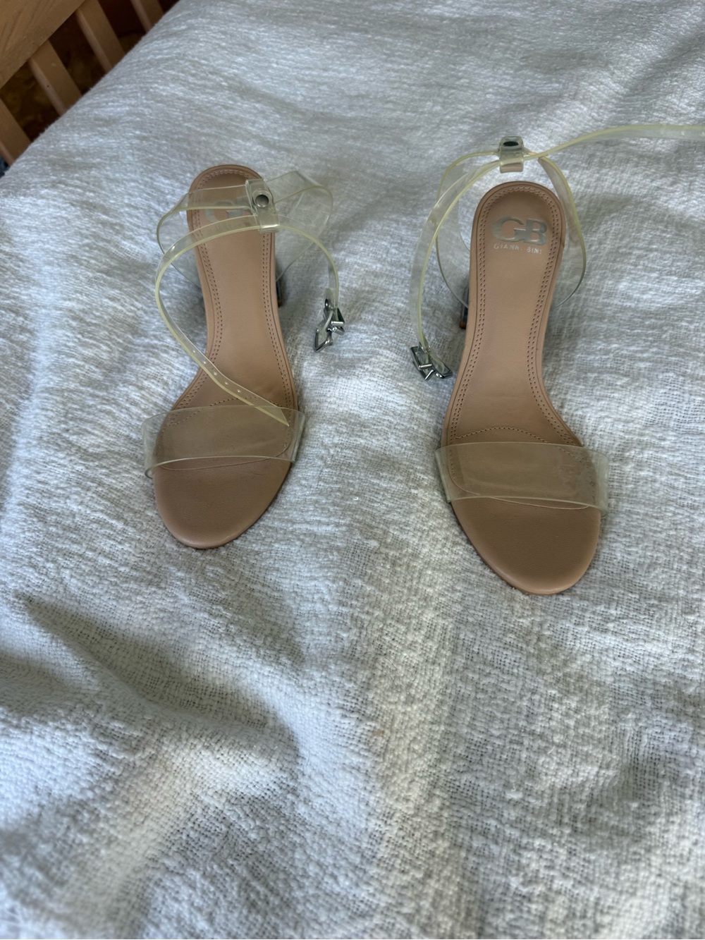 GB Clear Strap Nude Sandal with Ankle Tie size 6